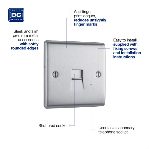 BG Electrical Single Telephone Slave Socket 2