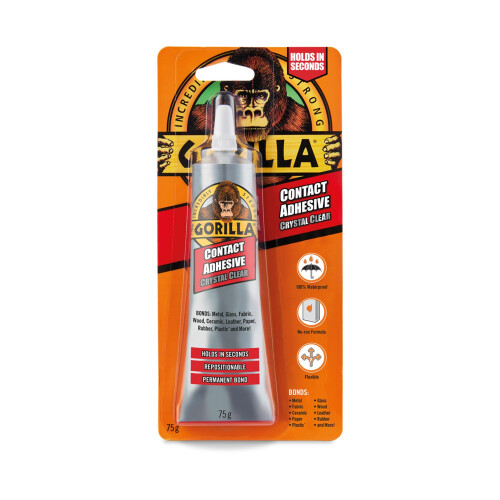 Gorilla Gorilla Clear Contact Adhesive 75g - Strong, Transparent Bond for Multiple Surfaces