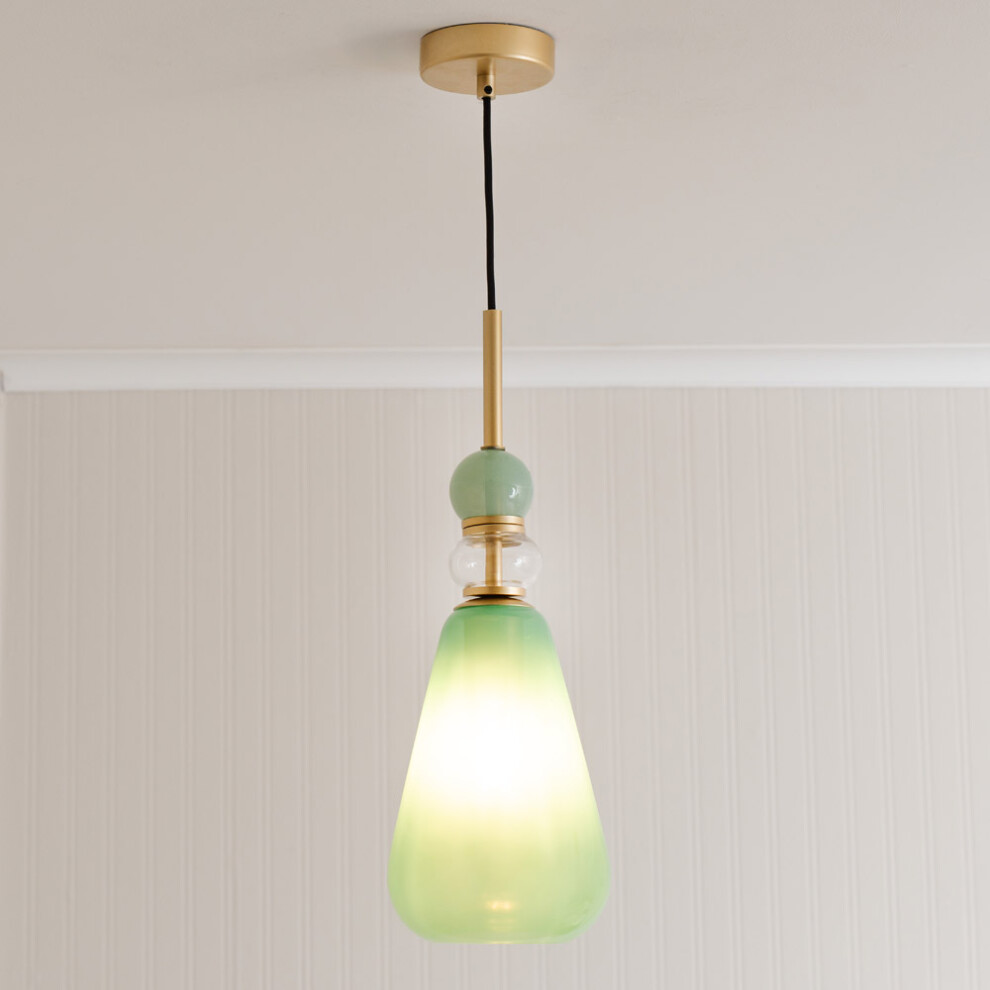 ValueLights Anastasia Green Glass Stacked Gold Ceiling Pendant Light