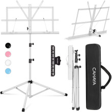 CAHAYA Bladmuziekstandaard Opvouwbare, draagbare en tafelmodel muziekstandaard met draagtas voor boeken, notities, laptop en tablet, wit CY0204