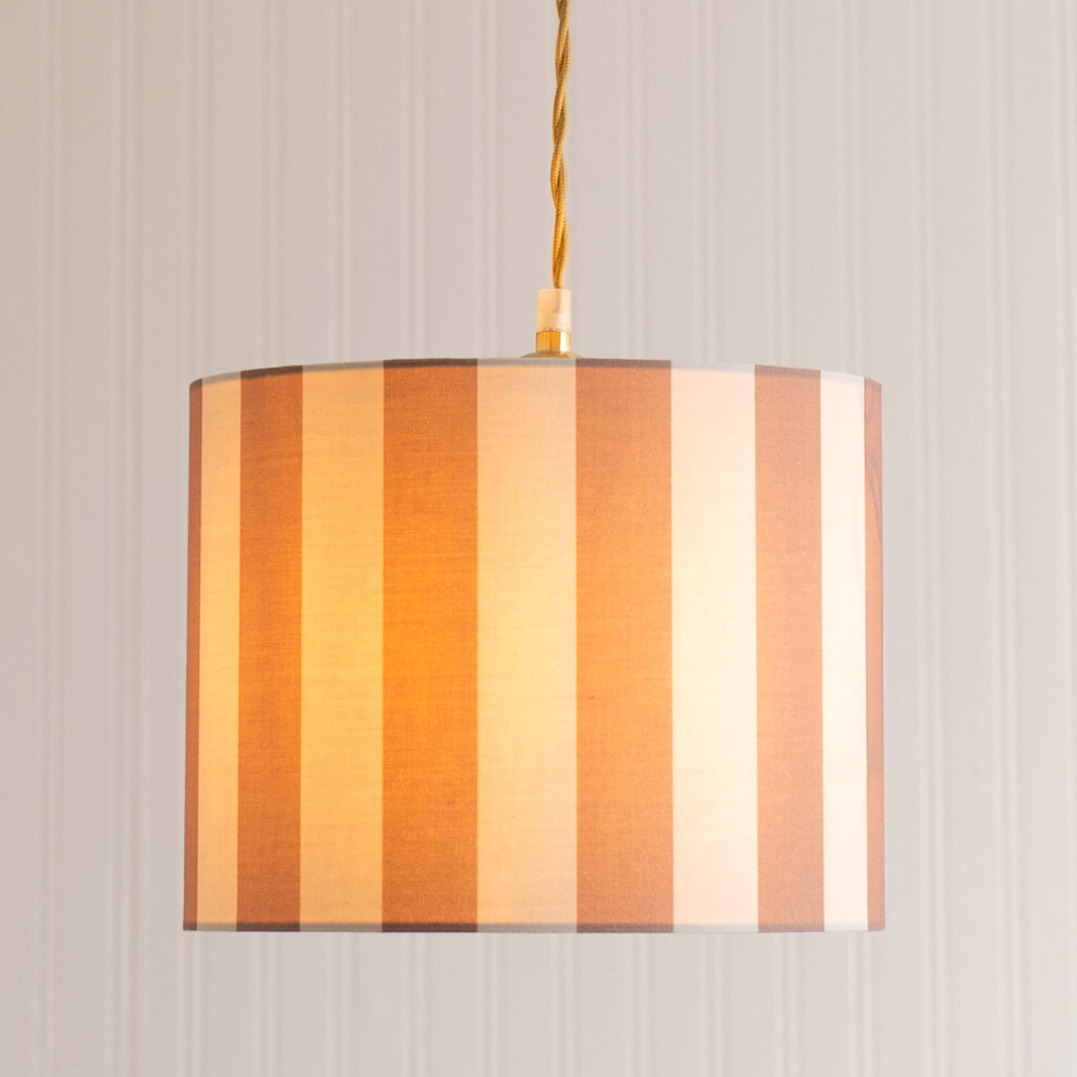 ValueLights Callie Clash Natural & Brown Stripe Large Lamp Shade & Bulb