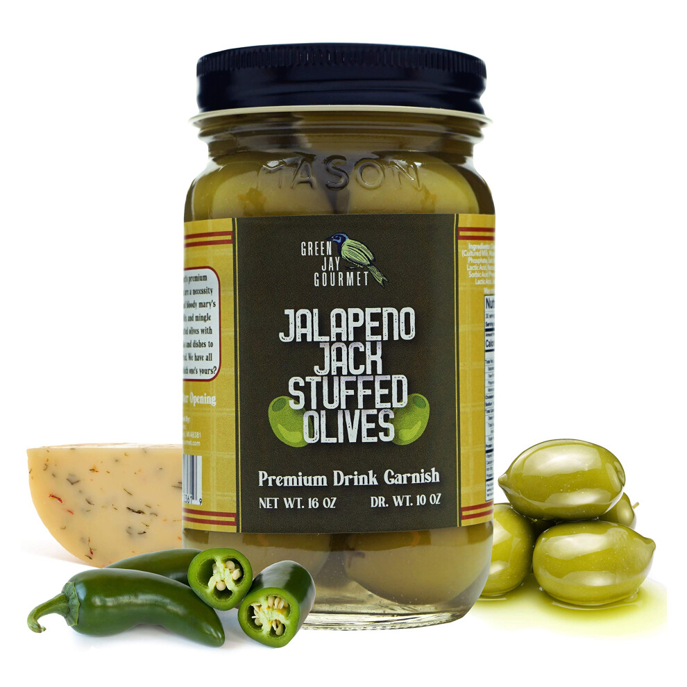 Aceitunas Rellenas De Queso Green Jay Gourmet Jalapeao Jack - Aceitunas Verdes Rellenas De Queso Para Decorar C?Cteles Tabla De Quesos - Aceitunas Dir-image
