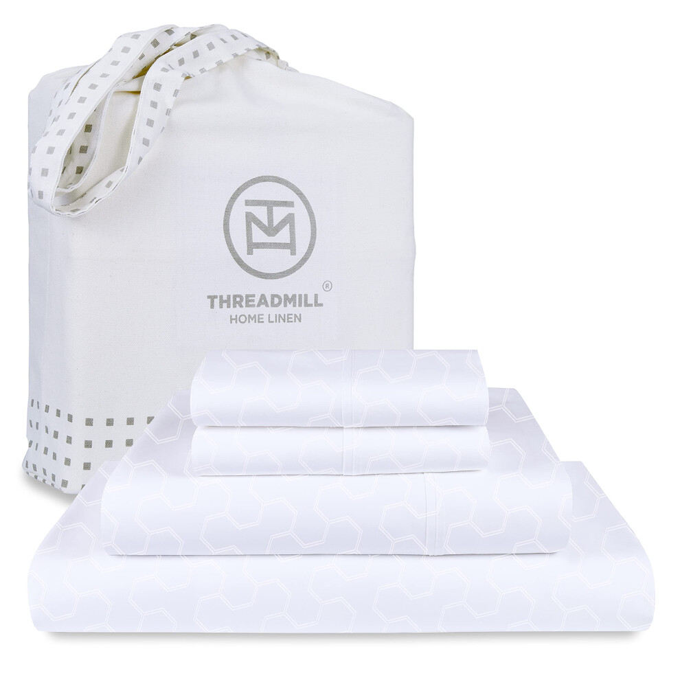 Parure de lit de luxe Threadmill 500 fils au pouce carr   , 4 pi   ces, en coton Jacquard Floria Hotel, draps blancs soyeux et doux, avec poche profo
