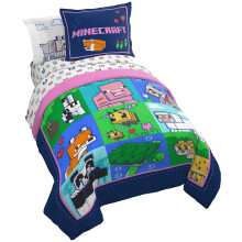 Jay Franco Minecraft Animal Patch 5 pieces Twin Bed Lit - Comprend la litiere de couette et de feuille - Microfibre resistant a la fonte super do