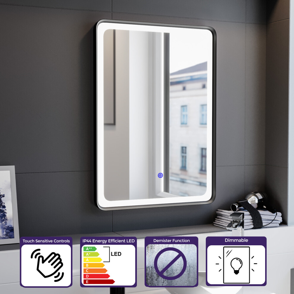 Nes Home Touch Sensor Bathroom LED Mirror Demister 500x700mm Matte Black