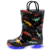 Euxterpa Toddler-Kids Botas de chuva     prova d'   gua com al   as para meninos pequeninos tamanho 13 dinossauros pretos