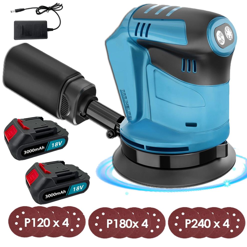 Cordless Orbital Sander Palm Sander125mm+3.0A 2Battery+Charger-Makita Compatible