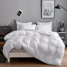 (Double, White) Seersucker Duvet Cover Set 100% Egyptian Cotton