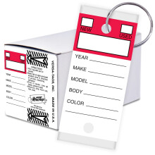 Versa-Tags 250 per kartong Sjlvskyddande pappersnyckellappar med frkromade delade ringar Perfekt fr bil- eller husbilshandlare Top Stripe Red