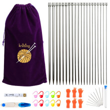 KOKNIT 11 perechi de ace de tricotat, lungime de 10 inchi, din o?el inoxidabil, pentru pulover cu un singur vrf, set de ace drepte n diferite d
