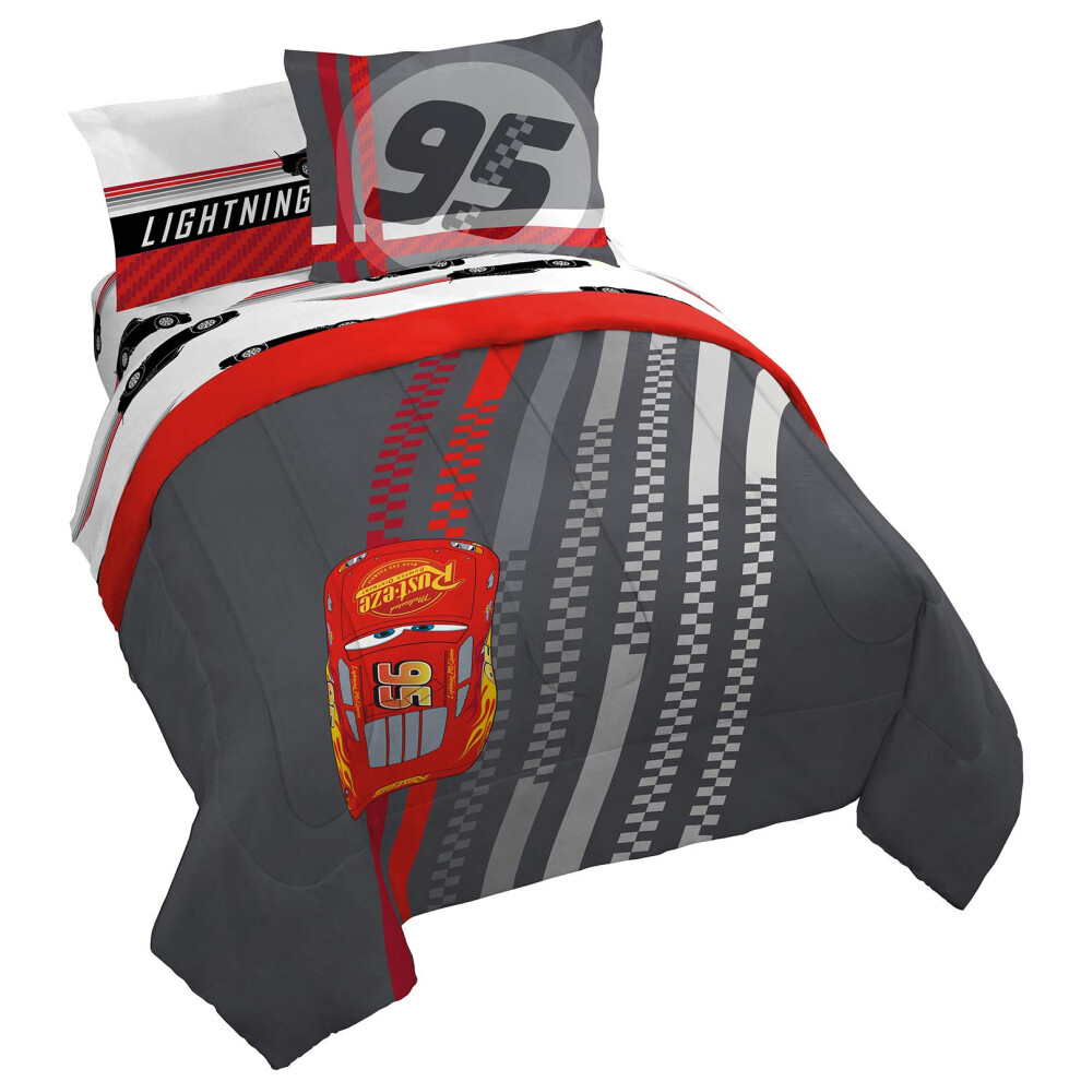 Parure de lit Queen Size 7 pi  ces Jay Franco Disney Pixar Cars Race Ready - Comprend une couette et un drap - Literie avec Flash McQueen - Microfibre