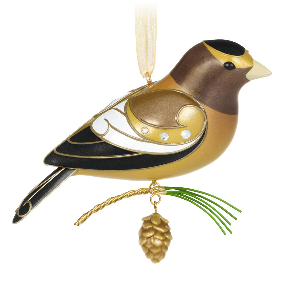 Pam Tn K Hallmark Gold Hallmark Keepsake Plastic Christmas Ornament 2021 2.87 In The Beauty Of Birds Evening Grosbeak