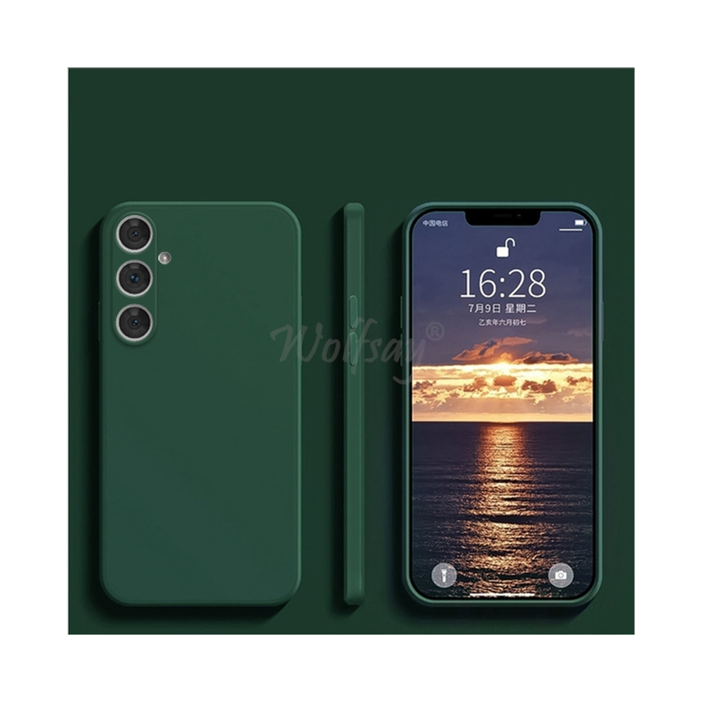 (Black Green, For S25 Ultra) For Samsung Galaxy S25 Case Liquid Silicone Plain Green,Black 967854548495