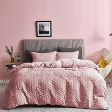 (King, Soft Pink) Seersucker Duvet Cover Set 100% Egyptian Cotton