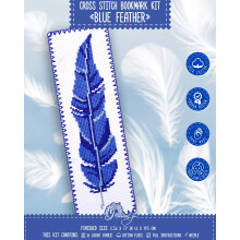 Blue Feather Cross Stitch Bookmark Kit - DIY Embroidery Gift for Booklovers