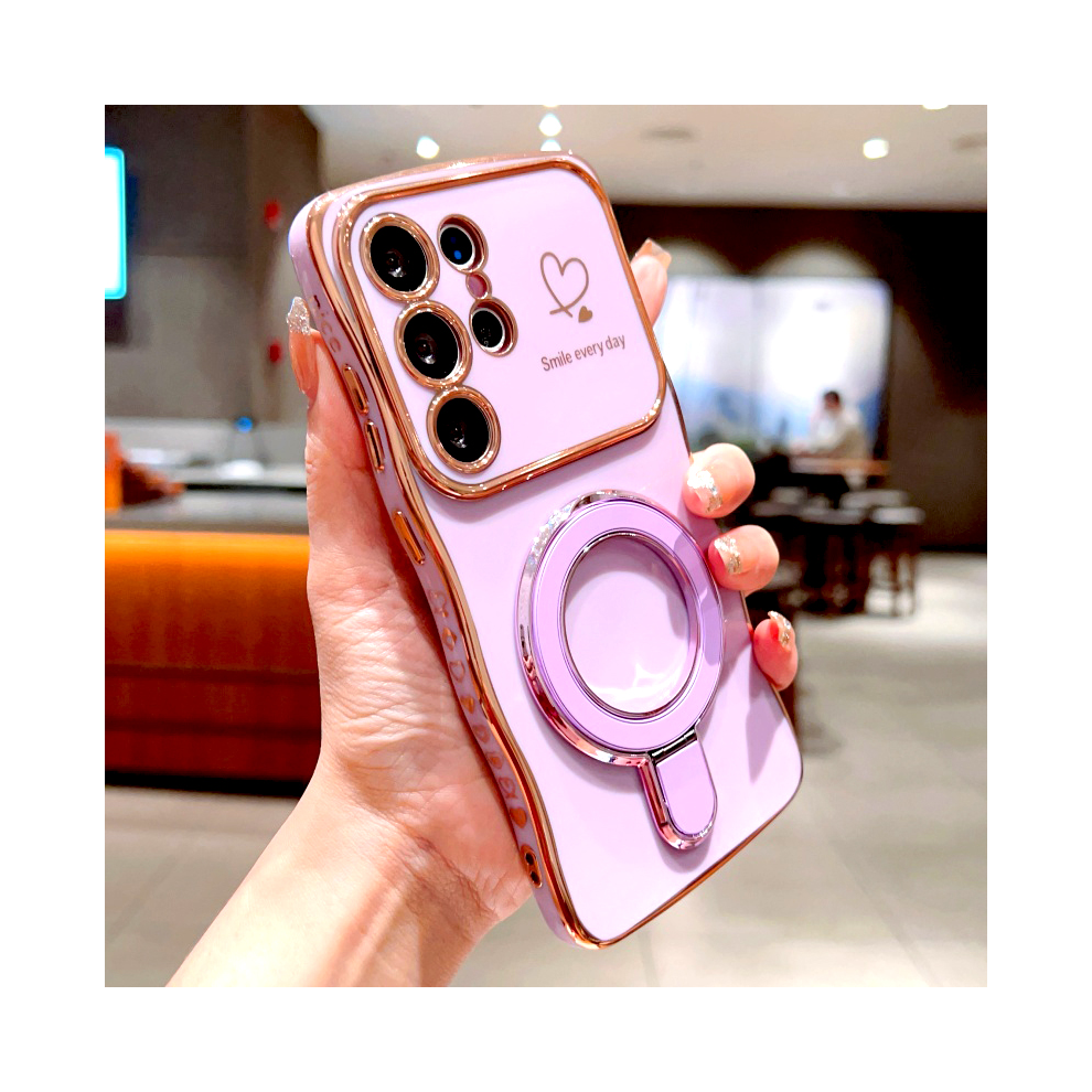 (Light For Samsung S23) Plating Wave Shell Case For Samsung Galaxy S25 S24 Purple 967854539240