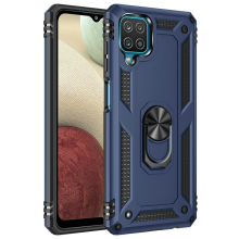 (Blue, Samsung A12) Shockproof Armor Metal Ring Cover for Samsung Gala