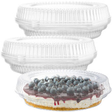 Supellectilem 10"" plastic wegwerptaartvormpjes met scharnierende deksels, 5 ronde taarthouders/flancakevormpjes voor transport