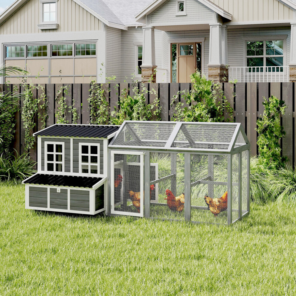 PawHut 2-Piece Chicken Coop and Run Set, for 5-9 Chickens, Light Grey
