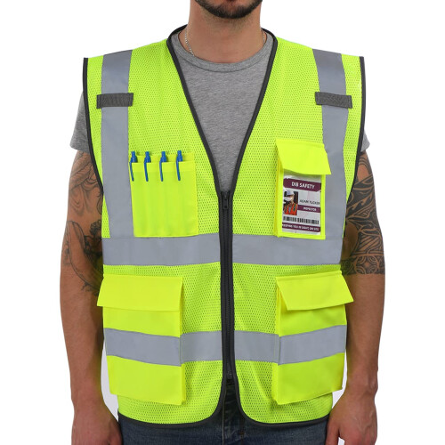 Dib Safety Ανακλαστικό Γιλέκο, Υψηλής Ορατότητας, Με Τσέπες και Φερμουάρ, Κίτρινο M