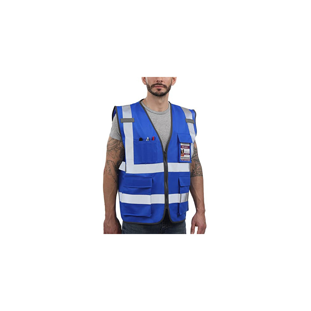 Dib Safety Reflective Vest High Visibility With Pockets And Zipper, Blue L 779149263491