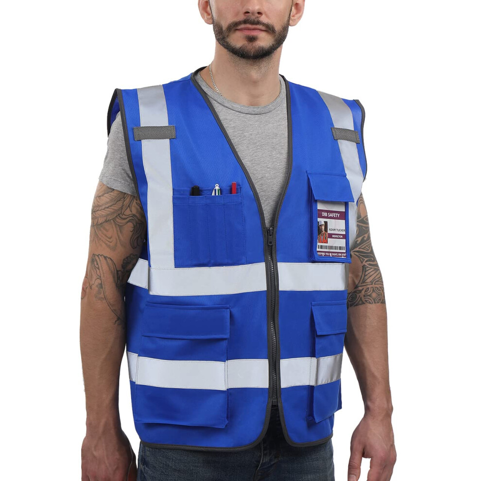 Dib Safety Reflective Vest High Visibility With Pockets And Zipper, Blue S 779149263477