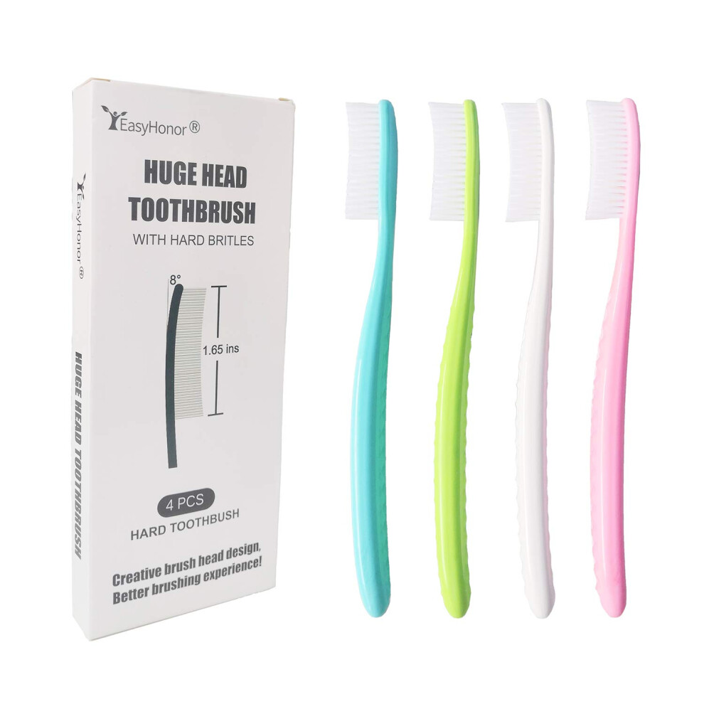EasyHonor Huge Head Toothbrush  Big Toothbrush  Giant Head Toothbrush  Hard & Firm Toothbrush bristles BPA Free for Proper Dental Care 4 Pack with Whi-image-OPC-PFDSZPN-NEW