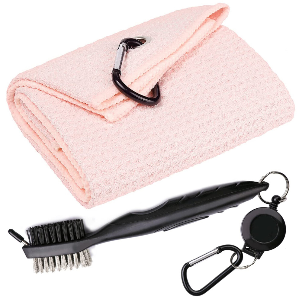 Serviettes de golf Aebor en microfibre gaufr   e, triple pli, kit de brosses et de nettoyage pour rainures de club avec clip, cadeaux de golf pour
