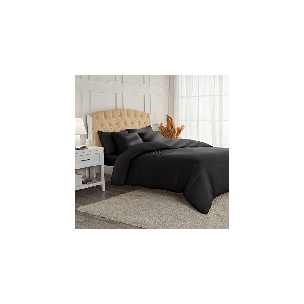 Parure de lit double Mellanni Pinsonic Stripe - Infroissable, r   sistante aux taches - Housse de couette noire double - 8 attaches et fermeture