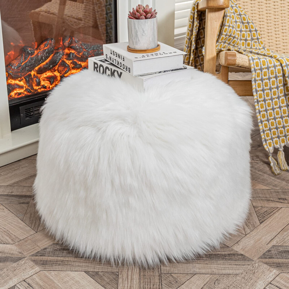 Pouf en fourrure non rembourr   , repose-pieds ottoman blanc (sans rembourrage), 50 x 50 x 30 cm, si   ge rond, pouf de sol pliable, rangement pour s