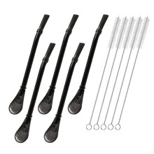 Spoon de paie din o?el inoxidabil Yerba mate Bombilla cu frunze de ceai cu frunze libere paie de ceai pentru bea cafea de cocktail pachet de 5 cu