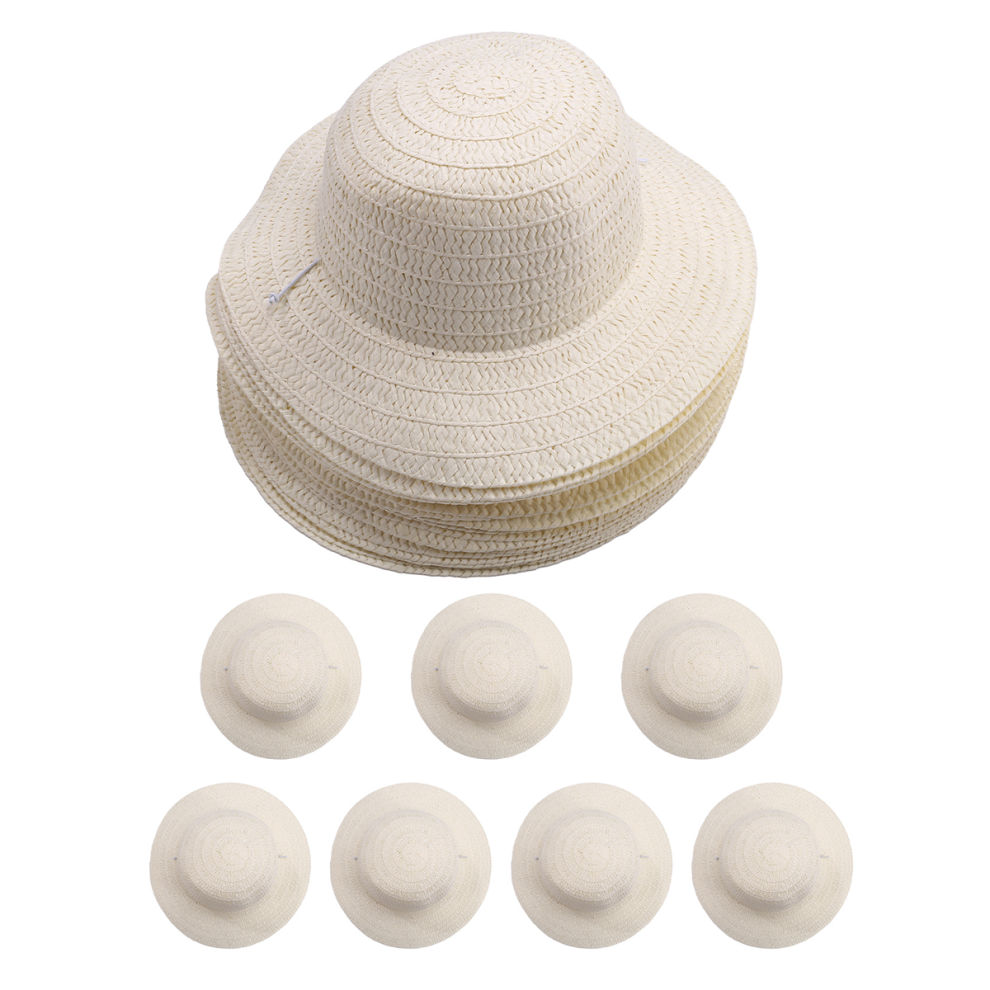 20 Pcs DIY Straw Hat Set Beach Summer Work Farmer Hats for Men Women Kids Cowboy Birthday Decoration
