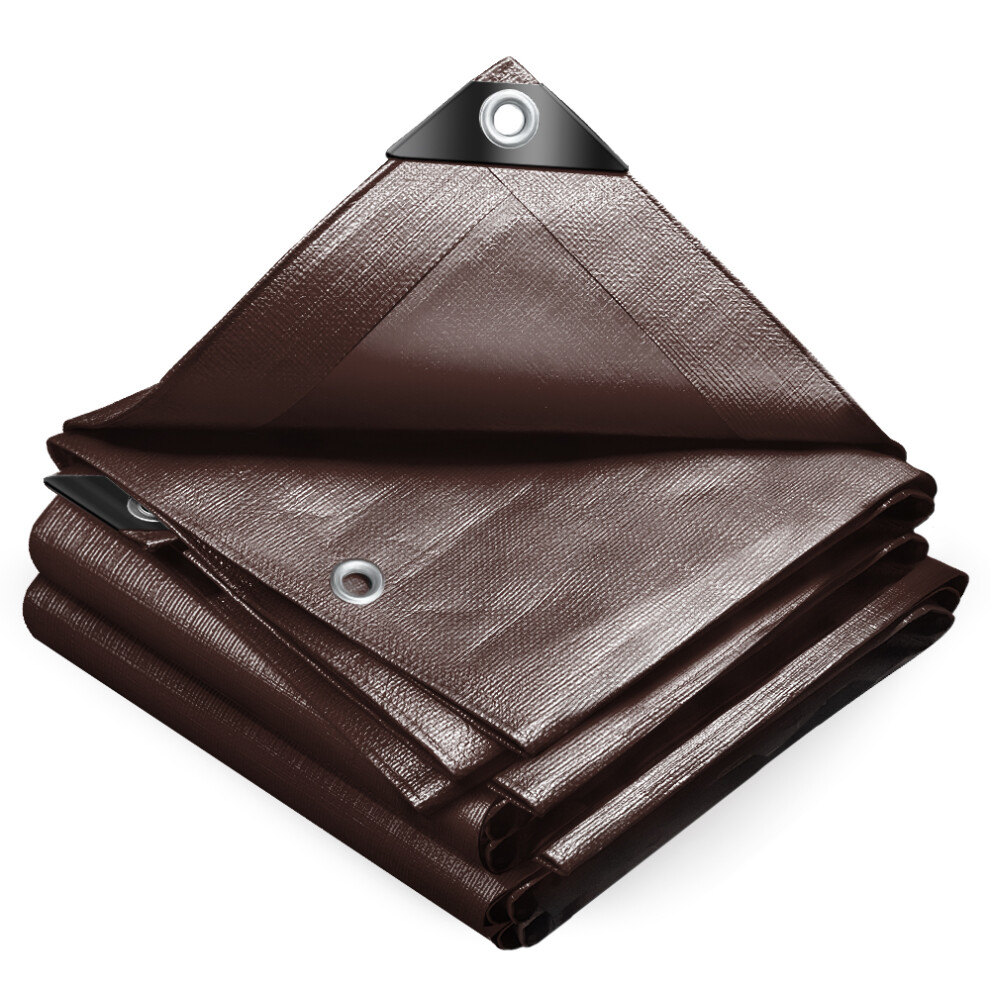 (Brown, 4x8m) VOUNOT Tarpaulin Heavy Duty 240gsm Waterproof Tarp-image-OPC-PGDWGQB-NEW