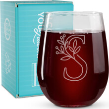Sur les boissons ROX, des cadeaux monogrammes pour les femmes et les hommes - Lettre A-Z monogramme grave monogramme en verre de vin sans soupe -