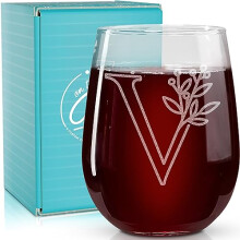 Sur les boissons ROX, des cadeaux monogrammes pour les femmes et les hommes - Lettre A-Z Monogramme grave monogramme sans soute Verre de vin - 17