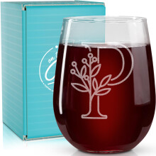 Sur les boissons ROX, des cadeaux monogrammes pour les femmes et les hommes - Lettre A-Z Monogramme grave monogramme sans soute Verre de vin - 17