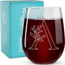 Sur les boissons Rox Drinks monogrammees pour les femmes et les hommes - Lettre A-Z Monogramme grave monogramme en verre de vin sans soupe - 17 o