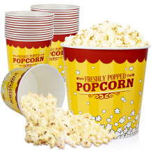 Fit Meal Prep 25 Pack de grands seaux de pop-corn jetables 130 oz en papier a marechaume jaune et rouge Popcorn Containers pour la maison et la s