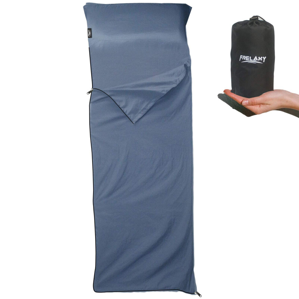 Doublure de sac de couchage Frelaxy avec fermeture    clair sur toute la longueur et poche pour oreiller. Drap de voyage et de camping confortable