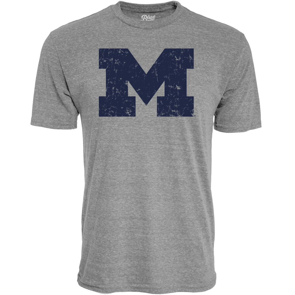Blue 84 Men's Michigan Wolverines Tri-Blend T-Shirt Vintage Icon Heather Grey  Grey  X-Large