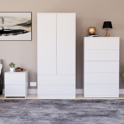 Vida Designs (white) Denver 3 Pc Bedroom Set Chest Wardrobe Bedside 3 2