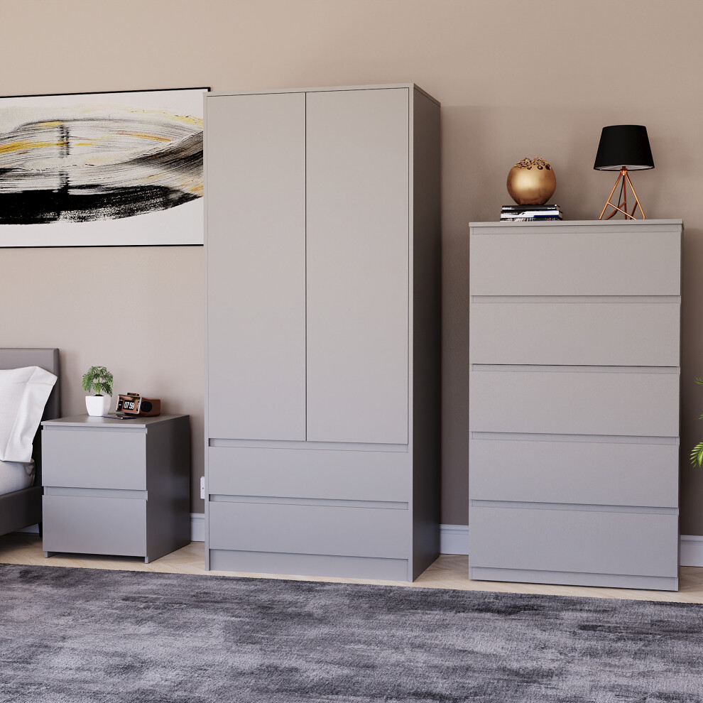 Photos - Bedroom Set  Denver 3 Pc  Chest Wardrobe Bedside 3 Grey 3331836+3331378+3331852(Grey)