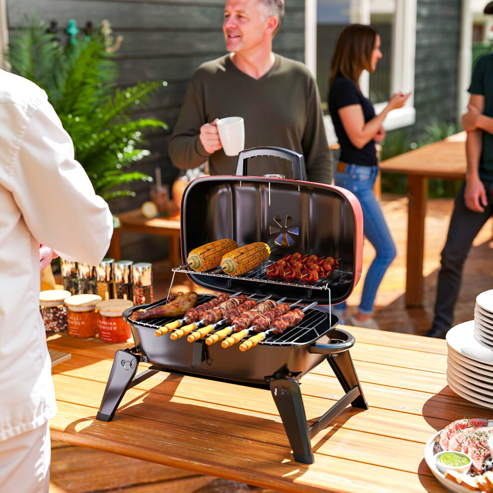 Outsunny Folding Charcoal Barbecue Grill, Portable Bbq For Camping, Red