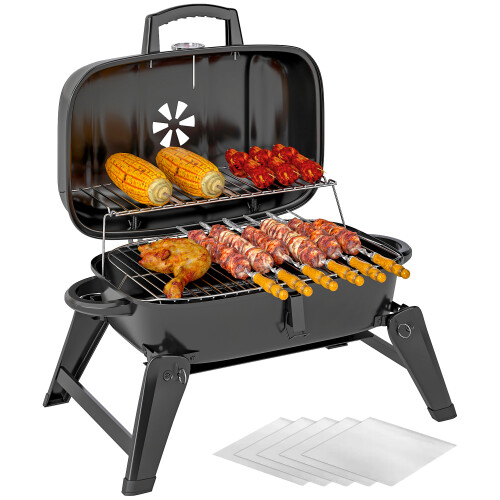 Outsunny Outsunny Folding Charcoal Barbecue Grill, Portable BBQ for Camping, Black 1