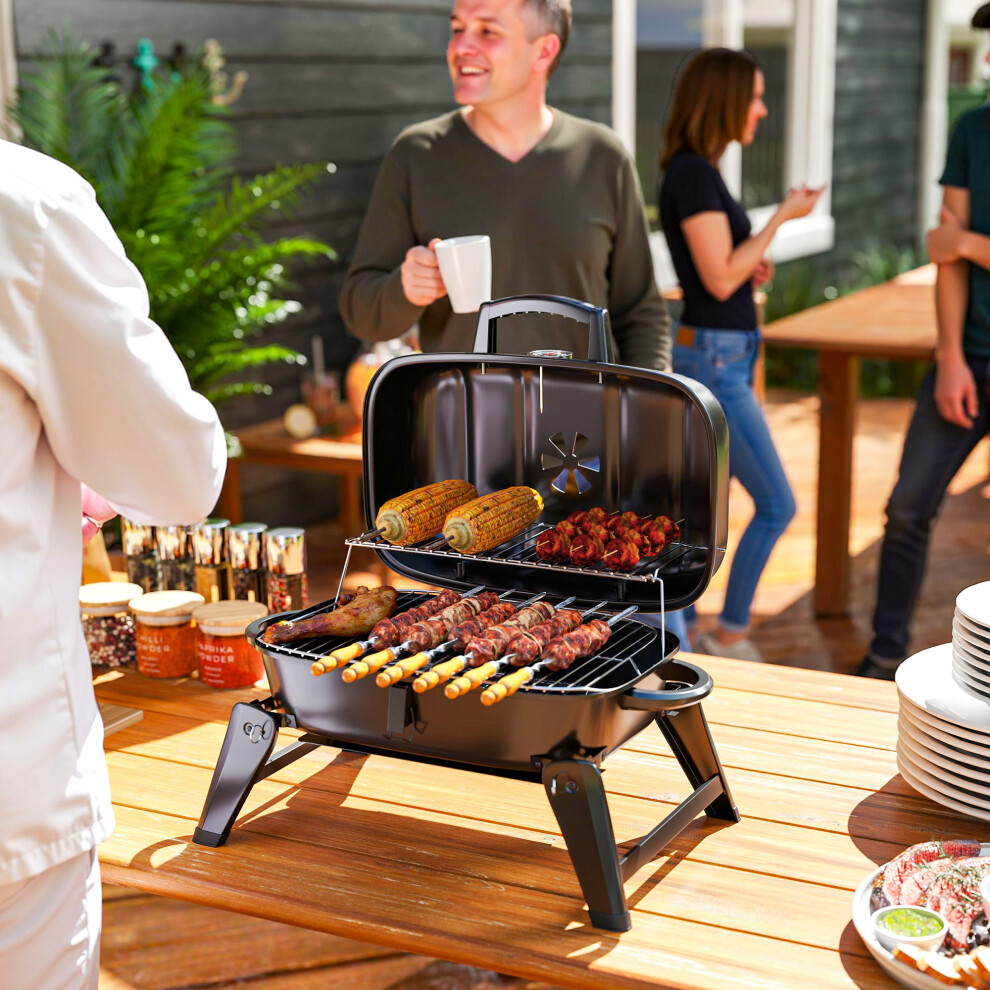Outsunny Folding Charcoal Barbecue Grill, Portable Bbq For Camping, Black