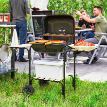 Outsunny Charcoal Barbecue Grill Portable BBQ with Lockable Lid, Vent, Red