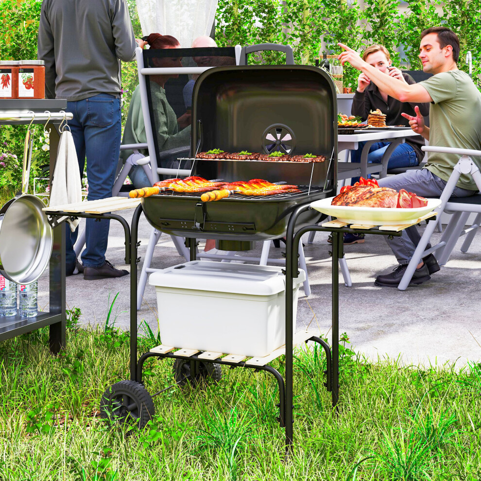 Outsunny Charcoal Barbecue Grill Portable Bbq With Lockable Lid, Vent, Black