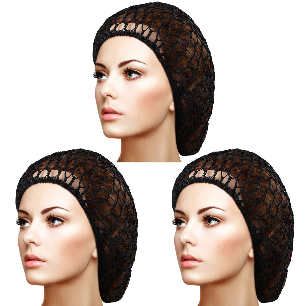 Giugu 3 Pieces Mesh Hair Net Soft Rayon Knit Snood Hat Sleeping Crochet Hairnet Long Hair Net Snoods Cover Crocheted Hair Net Cap Hair Covers For Wome