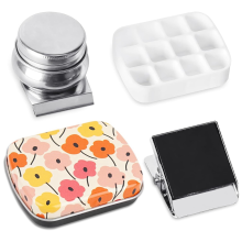 Caixa de lata portátil mini, paleta de aquarela vazia de 12 poços, pequenos kits de armazenamento de tinta com clipe magnético e pote de óleo, A