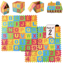 DIMPLE Kinder Schaumstoff-Spielmatte (72 Teile) 6,25 x 6,25 Zoll Buchstaben & Zahlen Puzzle Bunte EVA Fliesen